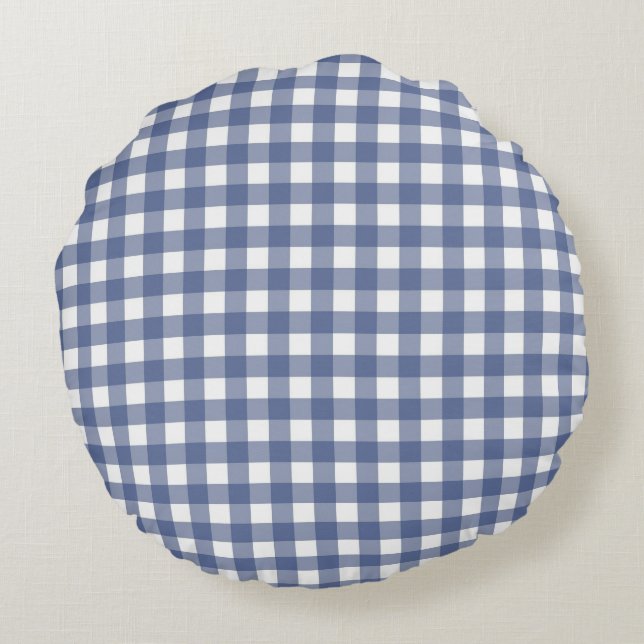Baby Blue Gingham Round Cushion (Back)