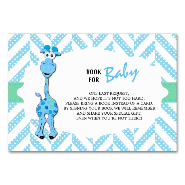 Baby Blue Giraffe Baby Boy Shower  | Bring a Book Table Number (Front)