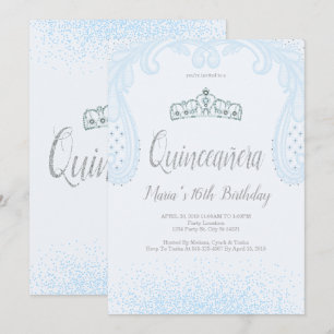 Baby Blue Glitter & Lace, Quinceañera Invitations