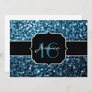 Baby blue glitter sparkles Sweet 16 Invitation