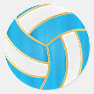 Baby Blue, Gold and White Volleyball Classic Round Sticker