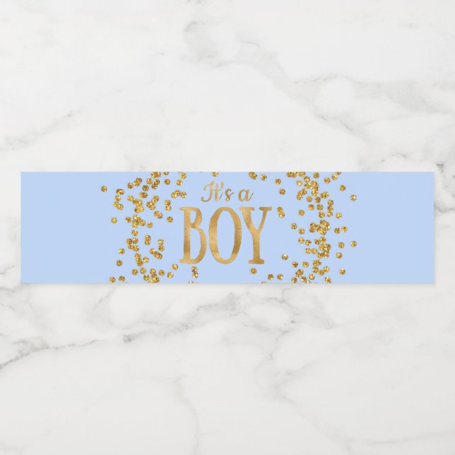 Baby Blue Gold Baby Shower Water Bottle Labels (Single Label)