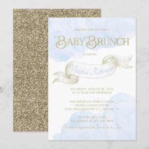 Baby Blue Gold Boy Baby Shower Brunch Invitation