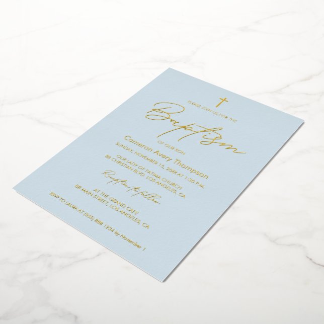 Baby Blue Gold Cross modern typography script  (Rotated)