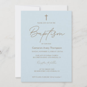 Baby Blue Gold Cross modern typography script Invitation