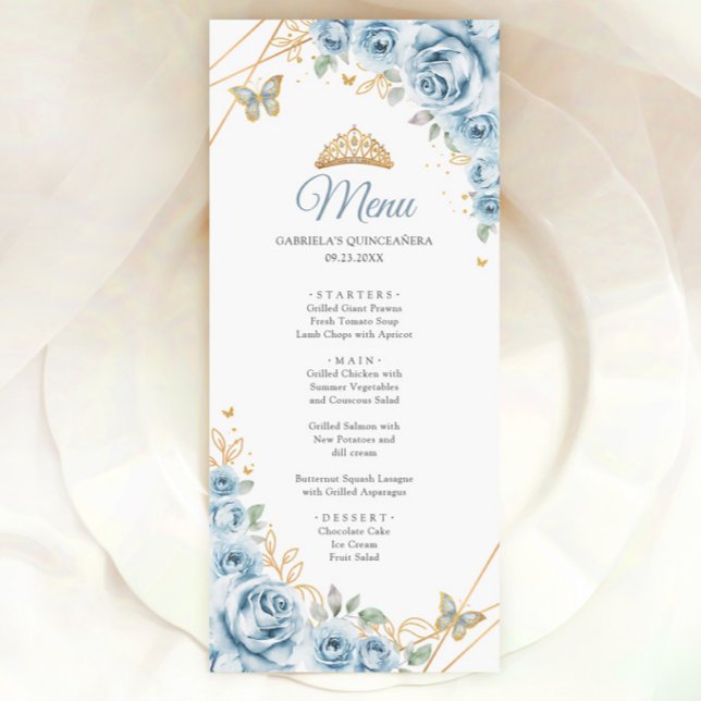Baby Blue Gold Floral Quinceanera Menu (Creator Uploaded)