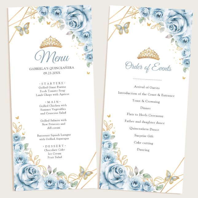 Baby Blue Gold Floral Quinceanera Program Menu (Creator Uploaded)