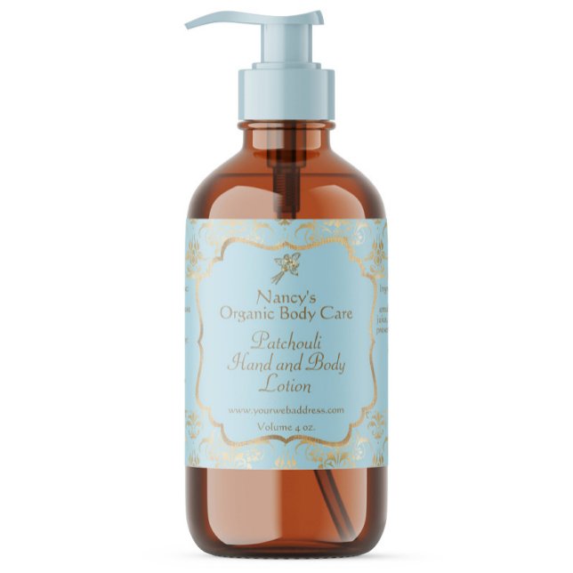 Baby Blue gold foil damask cosmetics bottle label (Creator Uploaded)