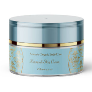 Baby blue & gold foil damask cosmetics jar label