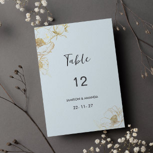 Baby blue gold glitter peony floral Table Numbers 
