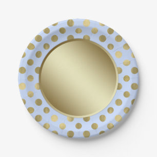 Baby Blue Gold Polka Dot Birthday Party Paper Plate