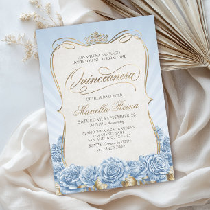 Baby Blue Gold Quinceañera Invitation