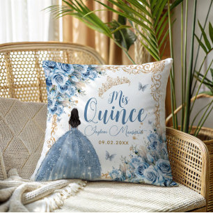 Baby Blue Gold Quinceanera Princess Butterfly Cushion