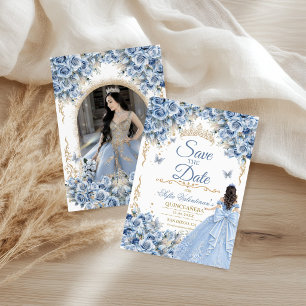 Baby Blue Gold Quinceanera Princess Photo Save The Date