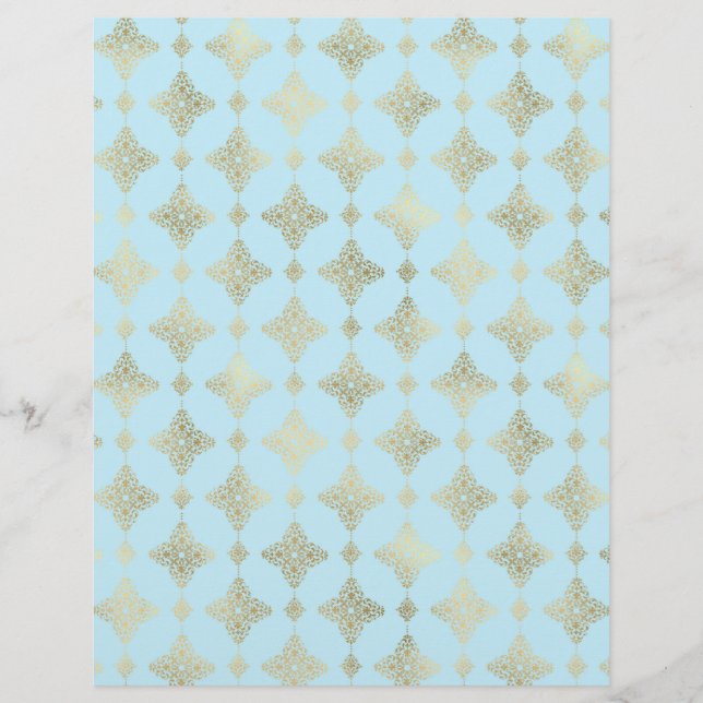 Baby Blue & Gold Two Pattern Scrapbook Paper (Front)