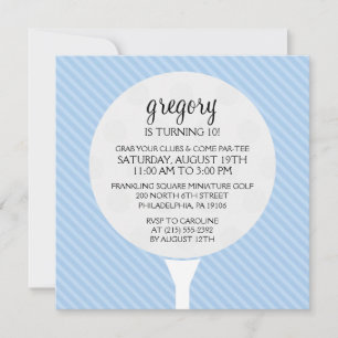 Baby Blue Golf Ball Miniature Golf Birthday Party Invitation