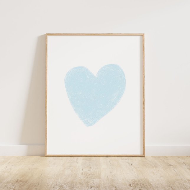 Baby Blue Heart Poster (Chalky, textured brush style heart in soft pastel baby blue)