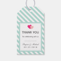 Baby Blue Heart Stripes Pattern Wedding Gift Tag
