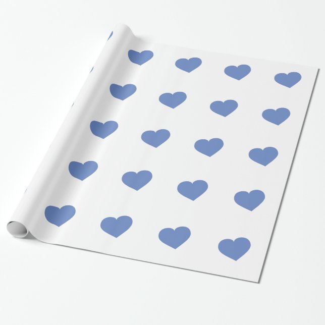 Baby Blue Hearts Wrapping Paper (Unrolled)