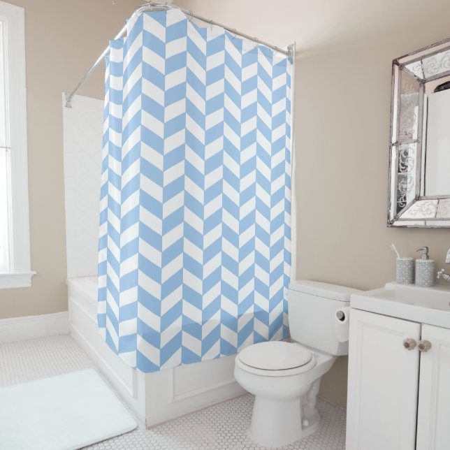 Baby Blue Herringbone Shower Curtain (In Situ)