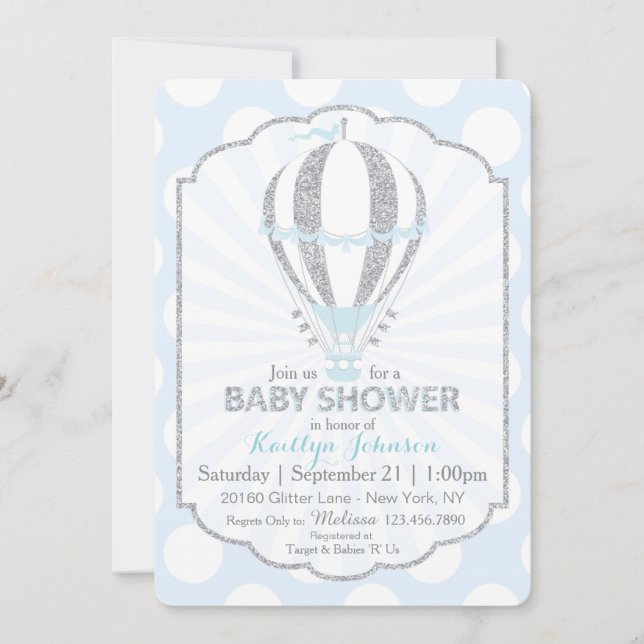 Baby Blue Hot Air Balloon Baby Shower Invitation (Front)