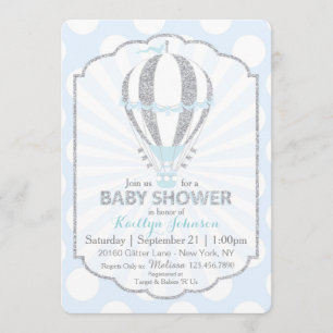 Baby Blue Hot Air Balloon Baby Shower Invitation