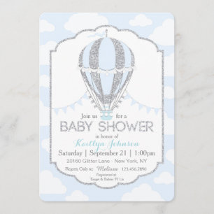Baby Blue Hot Air Balloon Boy Baby Shower Invitation