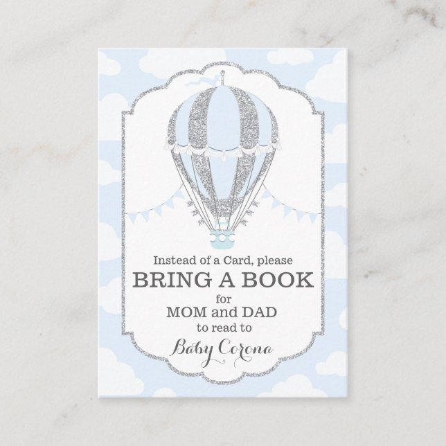 Baby Blue Hot Air Balloon Bring a Book Card (Front)