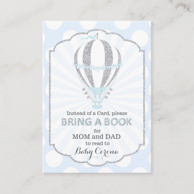 Baby Blue Hot Air Balloon Bring a Book Card (Front)