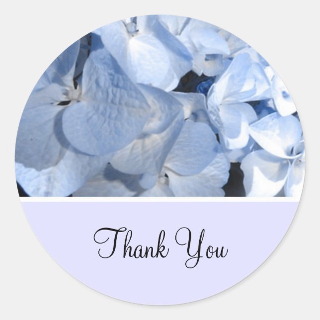 Baby Blue Hydrangea Thank You Classic Round Sticker (Front)