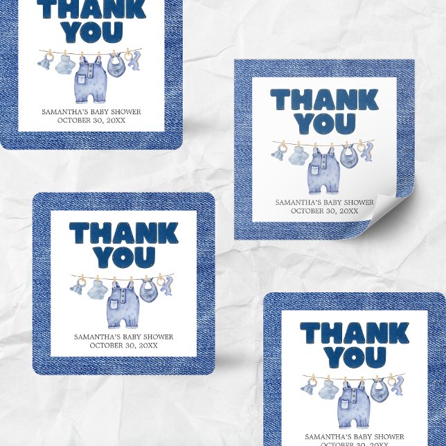 Baby Blue Jean Baby Shower  Square Sticker (Blue Jean Denim Baby Shower Sticker)