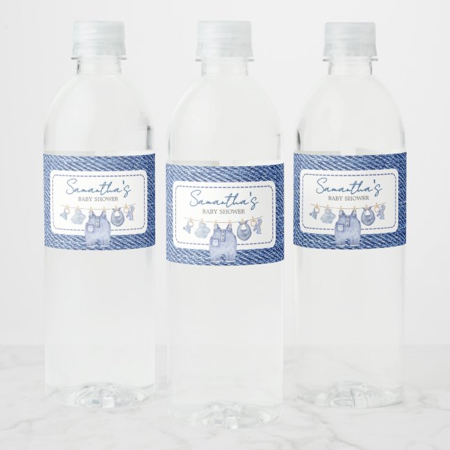 Baby Blue Jean Baby Shower  Water Bottle Label (Bottles)
