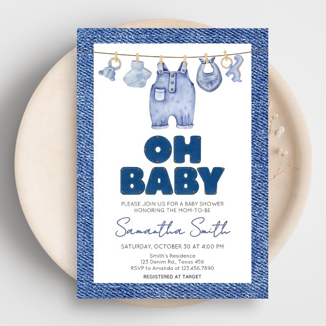 Baby Blue Jean Denim Baby Shower  Invitation (Blue Jean Denim Baby Shower Invitation)