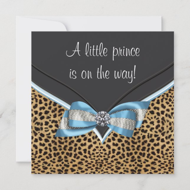 Baby Blue Leopard Prince Baby Shower Invitation (Front)