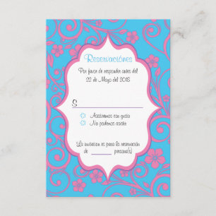 Baby Blue & Light Pink Quinceañera spanish RSVP Invitation