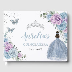Baby Blue Lilac Floral Princess Silver Quinceañera Guest Book