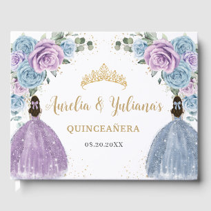 Baby Blue Lilac Floral Princesses Twin Quinceañera Guest Book