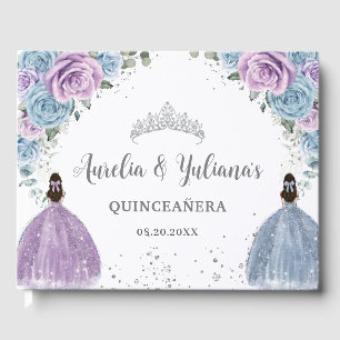 Baby Blue Lilac Floral Princesses Twin Quinceañera Guest Book