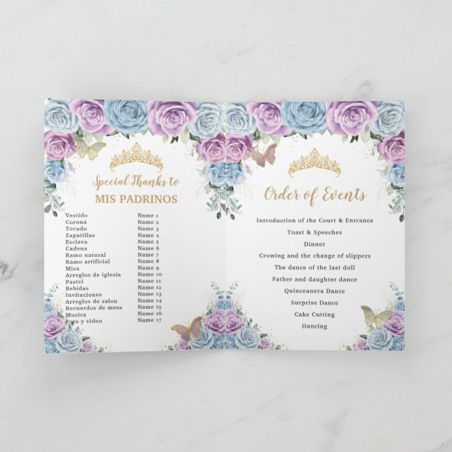 Baby Blue Lilac Floral Quinceañera Order of Events Programme (Inside)