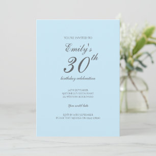 Baby Blue Minimalist 30th Birthday Invitation