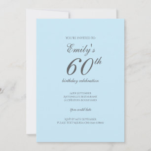 Baby Blue Minimalist 60th Birthday Invitation