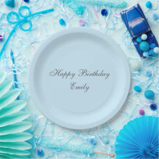 Baby Blue Minimalist Birthday Party Paper Plates