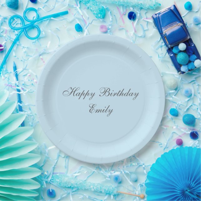 Baby Blue Minimalist Birthday Party Paper Plates (Party)