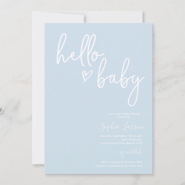 Baby Blue Minimalist Modern Boho Baby Shower Invitation (Front)