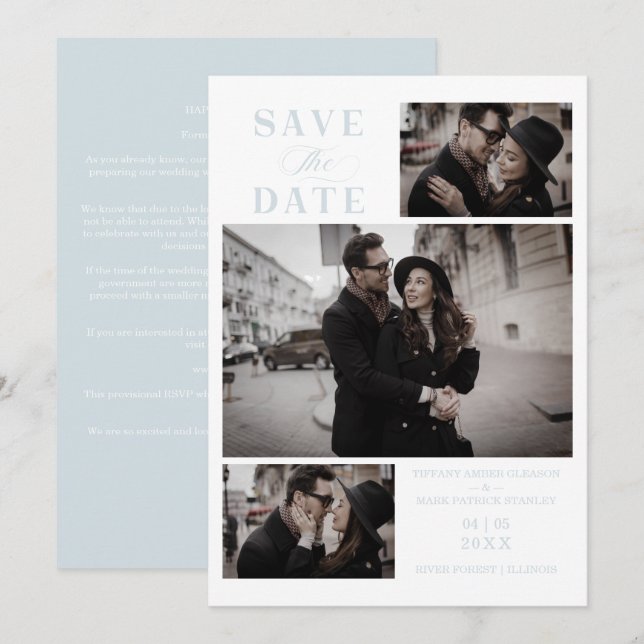 Baby Blue Modern 3 Custom Photos Wedding (Front/Back)