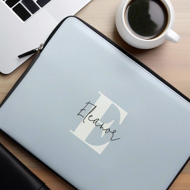 Baby Blue Modern Minimalist Monogrammed Laptop Sleeve (Creator Uploaded)