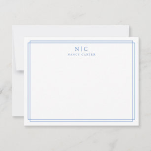 Baby Blue Monogram Geometric Border Card