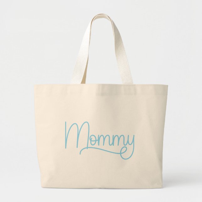 Baby Blue Monoline Mummy Large Tote Bag (Front)