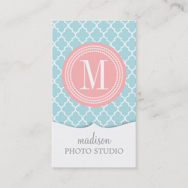 Baby Blue Moroccan Tiles Lattice Personalised Business Card (Front)
