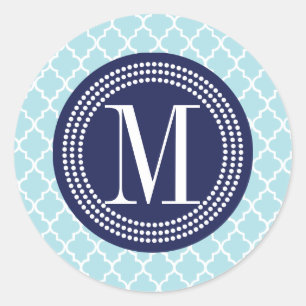Baby Blue Moroccan Tiles Lattice Personalised Classic Round Sticker